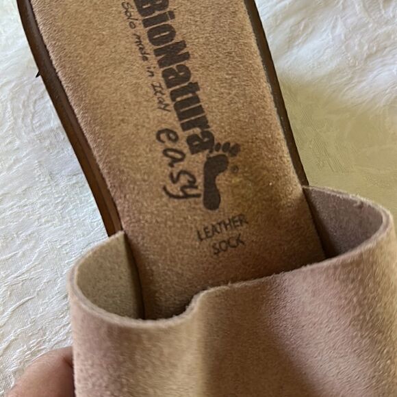 Bionatura Italian Shoes Slides Sandals Tan Leather Wood Size 9.5 or 41 - Picture 9 of 11
